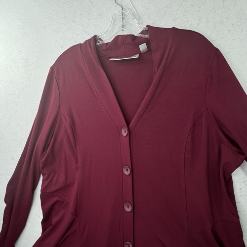 Simonton Says Purple Longline Button Up Cardigan Womens Size XL Flare Stretch - Picture 11 of 12