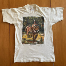 Vintage 90s Native American Indian Resting His Mount Art T Shirt Adult Small