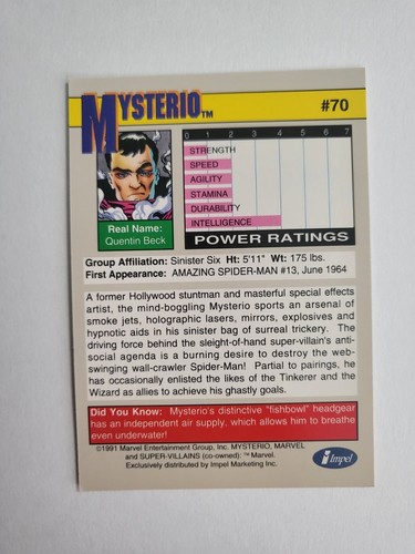 TARJETA DE COLECCIÓN 1991 IMPULEL MARVEL UNIVERSE SERIE 2 MYSTERIO #70 EXCELENTE ESTADO - Imagen 2 de 2