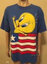 Vintage 1996 Tweety Bird American Flag USA Shirt USA Made Looney Tunes Size 2XL