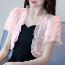 Ruffles Women Lace Shrug Bolero Capelet Cardigan Cape Short Sleeve Floral
