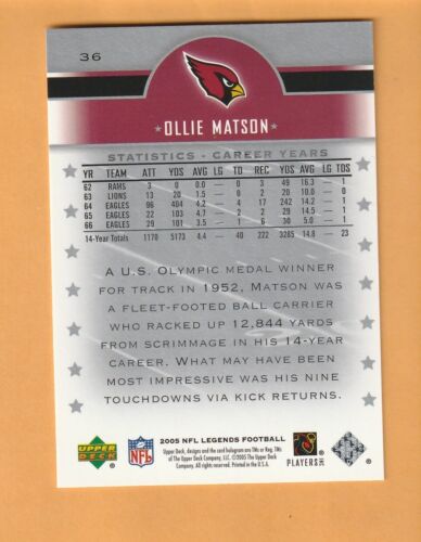 Ollie Matson Chicago Cardinals 2005 Upper Deck Legends #36 San Francisco Dons 7E - Imagen 2 de 2