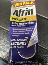 Brand New 2-Pack Afrin No Drip Extra Moisturizing Nasal Pump Mist Exp.11/2025