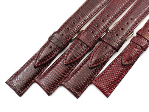 Genuine Leather Lizard Belts Bordeaux Glossy Various Sizes Steel Buckle New - Picture 2 of 8