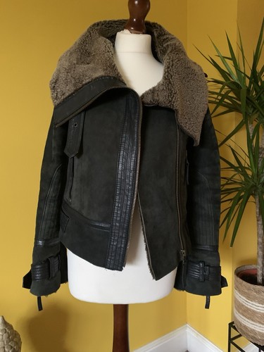 TOPSHOP Vintage Look Genuine Real Shearling Sheepskin Aviator Pilot Biker 6 8 - Picture 3 of 11