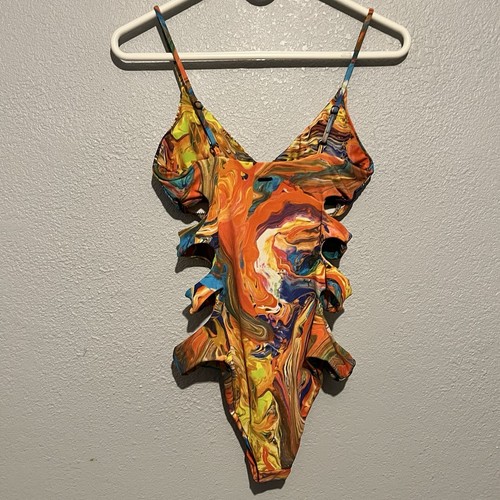 Volcom One Piece Liquid Splatter Open Sides Bathing Suit Size Medium - Imagen 5 de 5