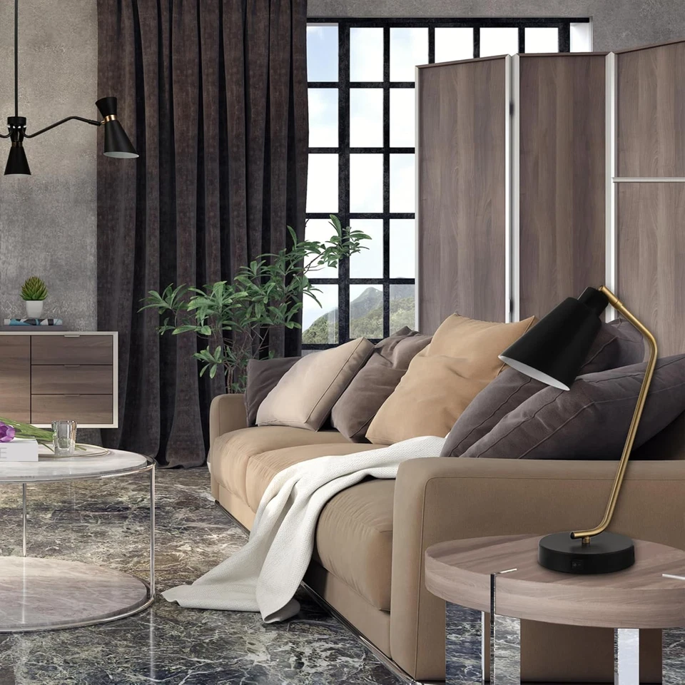 Lámpara de Escritorio Eléctrica 52095 Belmont 17", Negro Mate, Acentos de Latón Antiguo, Fast C Foto 3 de 4