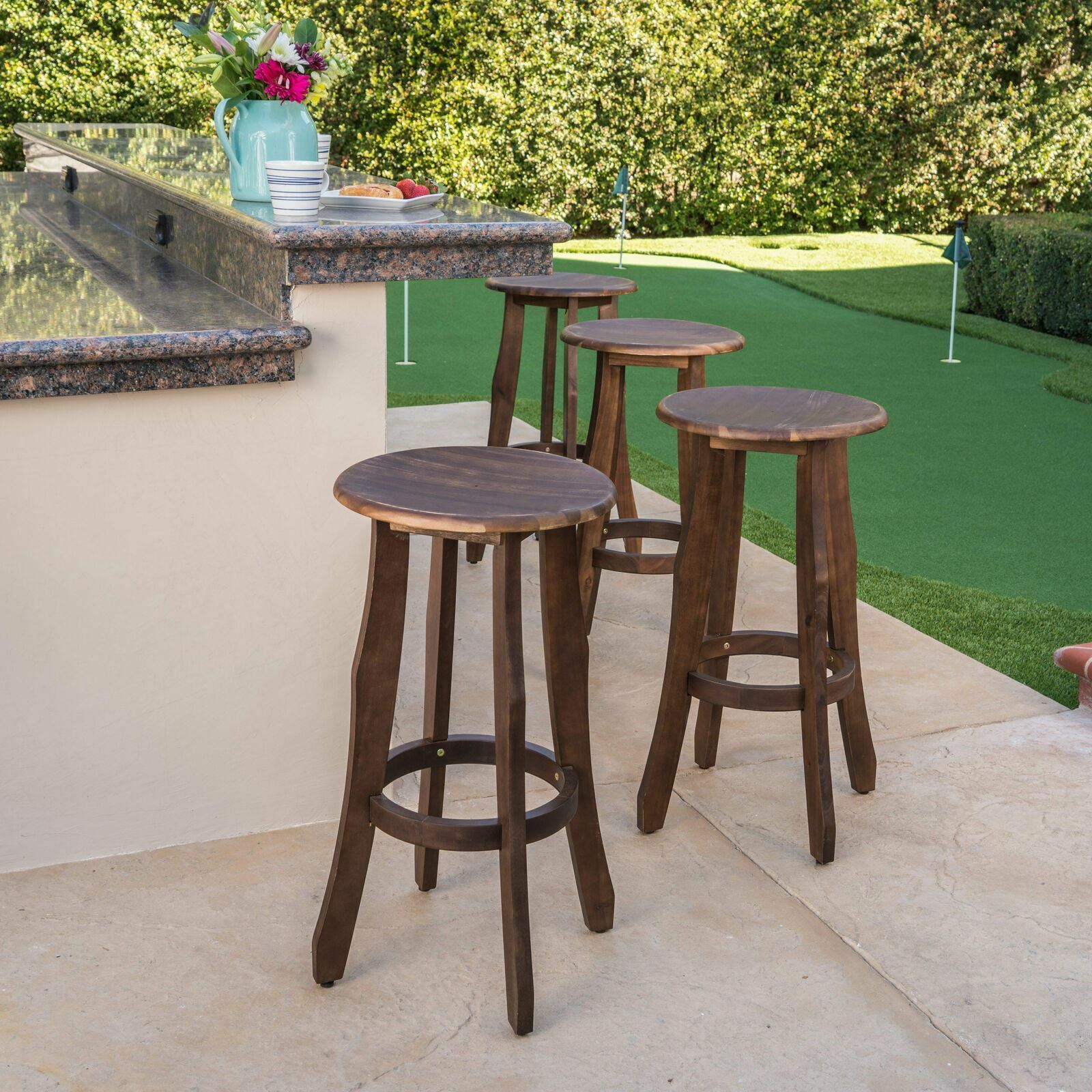 Primrose 30Inch Outdoor Dark Brown Finished Acacia Wood Barstools eBay