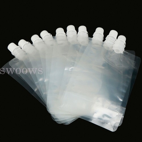 5-100PC 250MLClear Plastic Spout Flask Bladder Bags Alcohol Pouch Leak Proof Cap - Picture 8 of 11