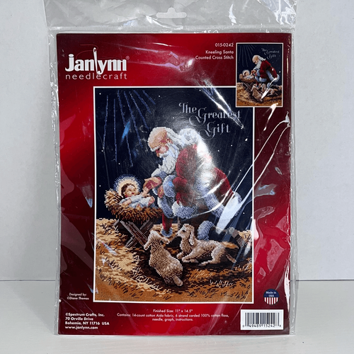 Vintage Janlynn Kneeling Santa Counted Cross Stitch Kit-11"X14.5" 14 Count NWT