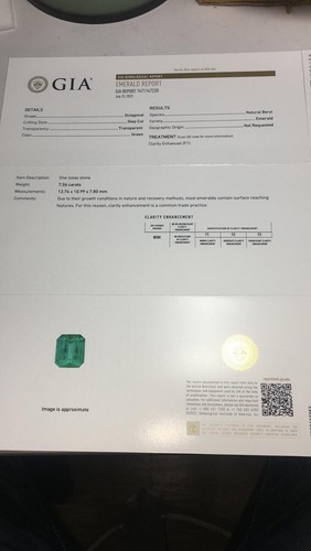 7.56 CT GIA CERTIFIED Natural Zambian Emerald Octagon Top *Fast Delivery 5*Grade - Picture 4 of 6