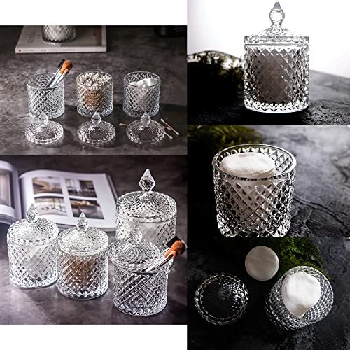 2 Pack Qtip Holder Thick Glass Apothecary Jars with Lid for 10oz (2 pack) Clear - Bild 3 von 6