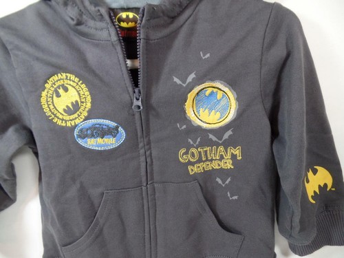 New Boy's Charcoal Gray BATMAN Full-Zip Hoodie Jacket, Sz 12 Months - Picture 2 of 4