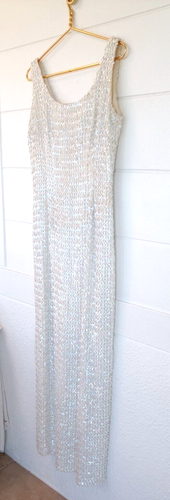 Vintage Gale Mitchell White Sequin Marilyn Gown Formal Dress Union Made 60's - Picture 2 of 15