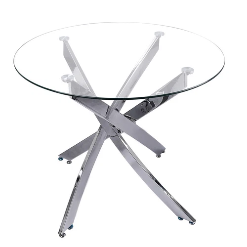 4 Seater Round Glass Dining Table and 4 Padded Chairs Set White Home Furniture - Picture 15 of 21