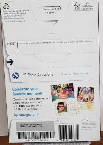 HP ZAAWANSOWANY PAPIER FOTOGRAFICZNY F4T22A 4"X6" 50 ARKUSZY DARMOWA WYSYŁKA - Zdjęcie 2 z 2