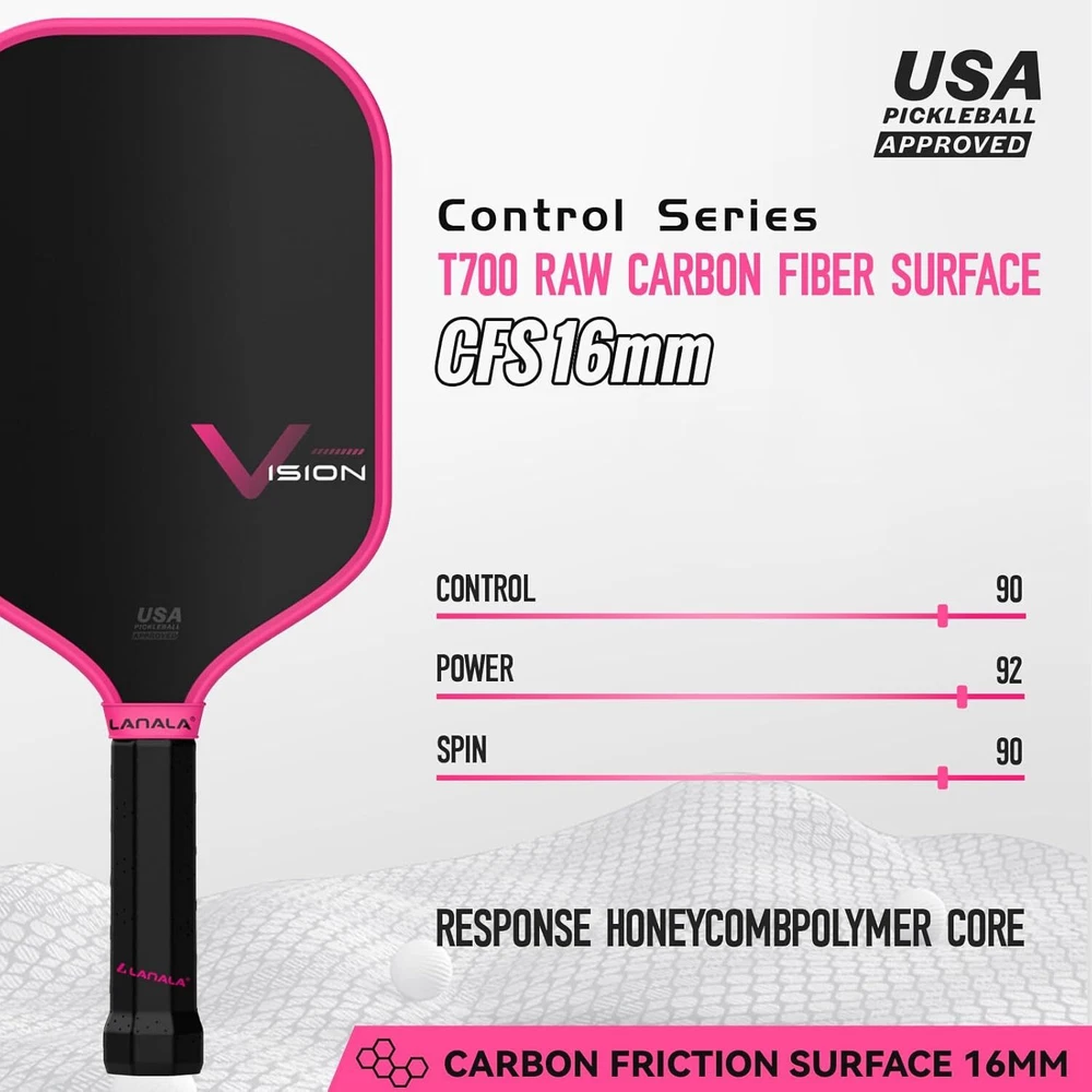 Pickleball Paddle Raw Carbon Fiber T700 Abrasion-Resistant Surface, 16MM USAPA