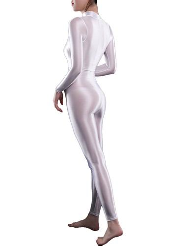 Women's Smooth High Neck Length Bodysuit Lingerie Zipper Jumpsuit Clubwear - Picture 13 of 84