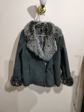 Edina Ronay Faux Suede & Fur Lined Coat Grey Size Uk 12