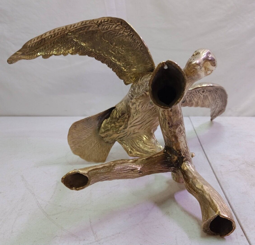 Large Vintage Cast Brass Shiny Bald Eagle Perched on Branch Statue Figurine - Picture 12 of 13