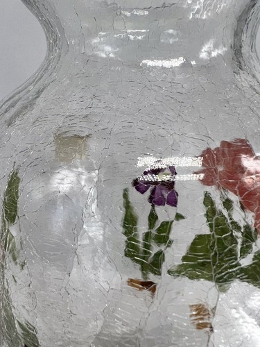 Jarrón rumano de cristal craquelado de la Quinta Avenida pintado a mano flores de primavera - Imagen 6 de 10