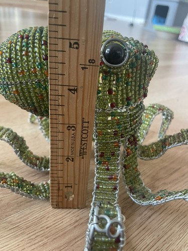 Beadworx Octopus Green Artisan Handcrafted Sculpture Wired Beadwork Ocean Decor - Picture 7 of 9
