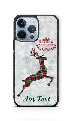 Red Green Plaid Reindeer Personalized Christmas Phone Case fits iPhone Samsung