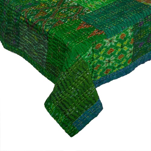 New Indian Handmade Silk Patola Patchwork Kantha Quilt Throw Reversible Blanket - Picture 19 of 53