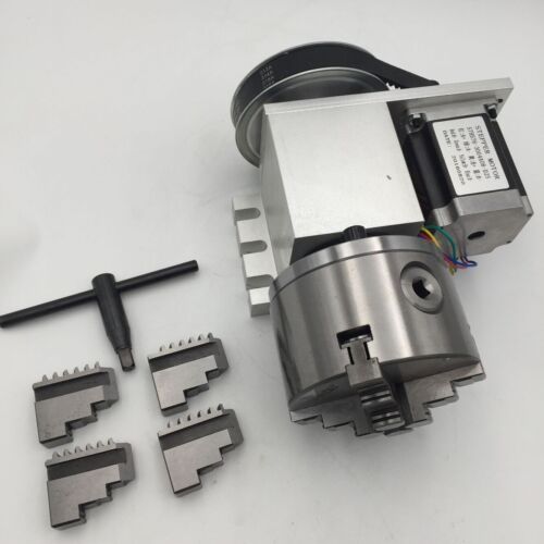 Router incisione CNC asse rotante A 4° asse tavoli albero cavo 4 ganasce mandrino 80 mm - Foto 3 di 12