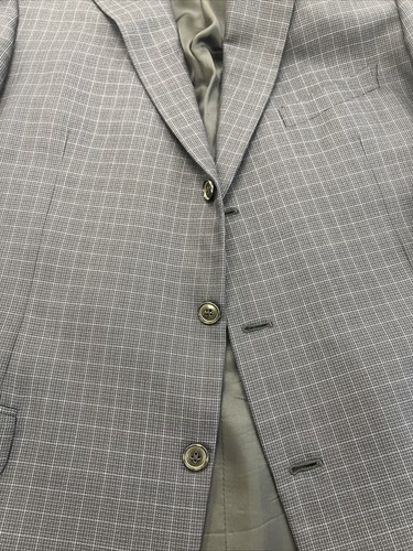 Ermenegildo Zegna Men's Dark Blue Gray Plaid Wool Silk Blend Blazer 44L $2,195 - Picture 9 of 12