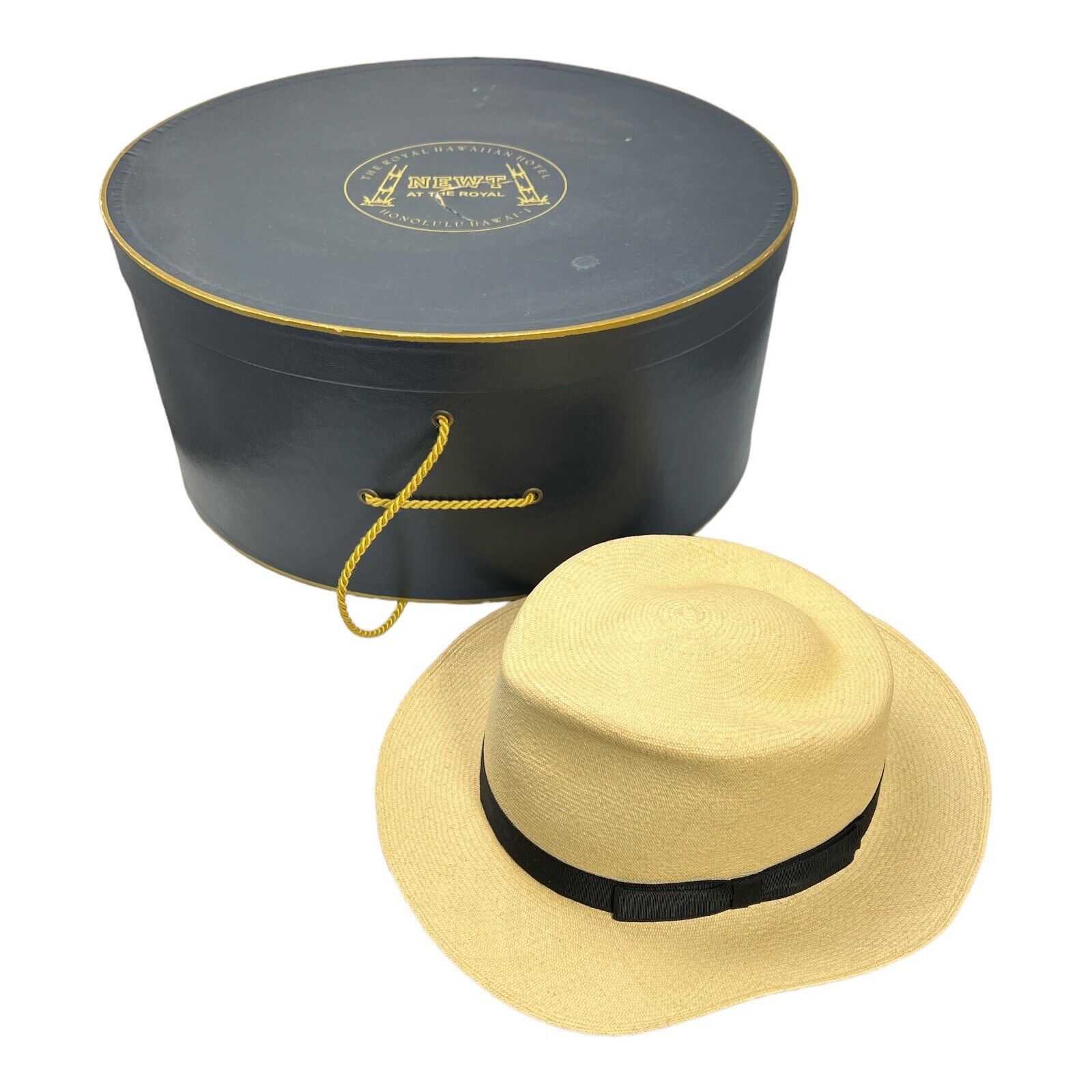 NEWT at the Royal Panama Hat Montecristi Beige Black Ribbon Straw 7 1/4 w/ Box