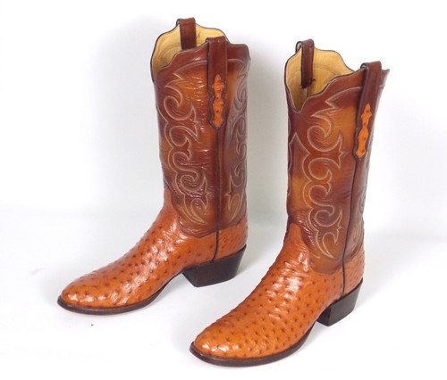 T.O. Botas de Vaquero Stanley Hechas a Mano - Marrón Pluma Completa Avestruz - Wmns Talla 9.5B - Imagen 3 de 15
