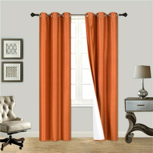 1 SET 100% THERMAL BLACK OUT WINDOW LINED CURTAIN PANEL BRONZE GROMMET ADAM - Picture 29 of 56