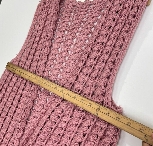 Vintage Pink Crochet Loose Knit Granny Vest Dusty Muted Pink Scallop Hem One Sz - Picture 7 of 7