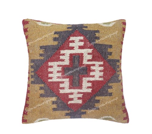 Indian Handwoven 4 Set of 18" Wool Jute Pillow Cover, New Sofa Décor Cushions - Picture 8 of 33