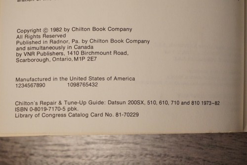 Datsun 200SX,510, 610, 710, 810 1973/82 Chilton's Repair Tune Up Guide 7170 - Picture 4 of 6