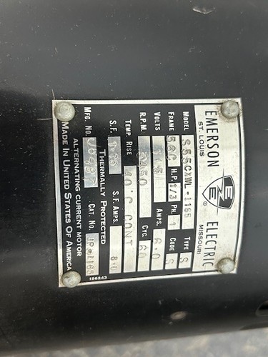 Emerson Electric Motor S55CXWL-1165 Frame56C HP1/3 PH1 V115 Amp6.0 RPM3450 CYC60 - Picture 14 of 23