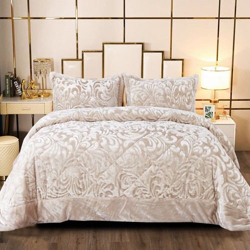 Juego de cama de lujo de 3 piezas de lana acolchada de peluche doble tamaño king - Imagen 10 de 28