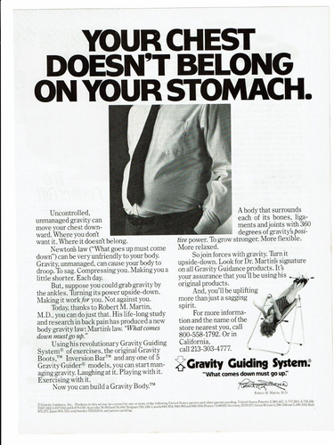 1983 Vintage Print Ad Gravity Guiding System Your Chest Doesn't Belong On Your - Picture 2 of 2