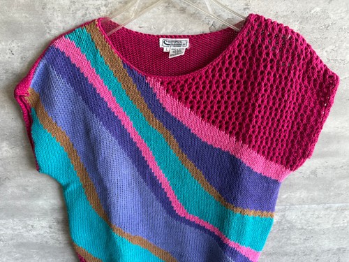 Vintage 1970s Campus Casuals of California Knit Colorblock Abstract Top Size L - Bild 2 von 5