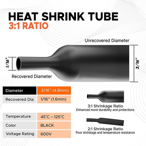 (16) 12" Black Red Heat Shrink Tubing 3/16 Dual Wall Adhesive Glue Line Wrap 3:1 - Bild 2 von 7