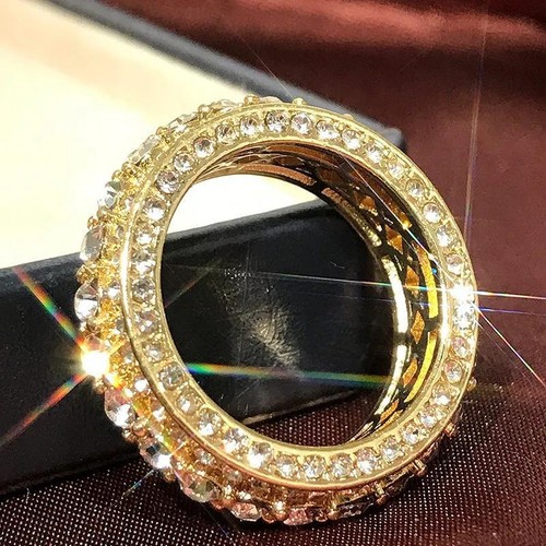 14K Gold-Plated Diamond Full Round Ring for Men and Women – Wedding - Picture 3 of 23
