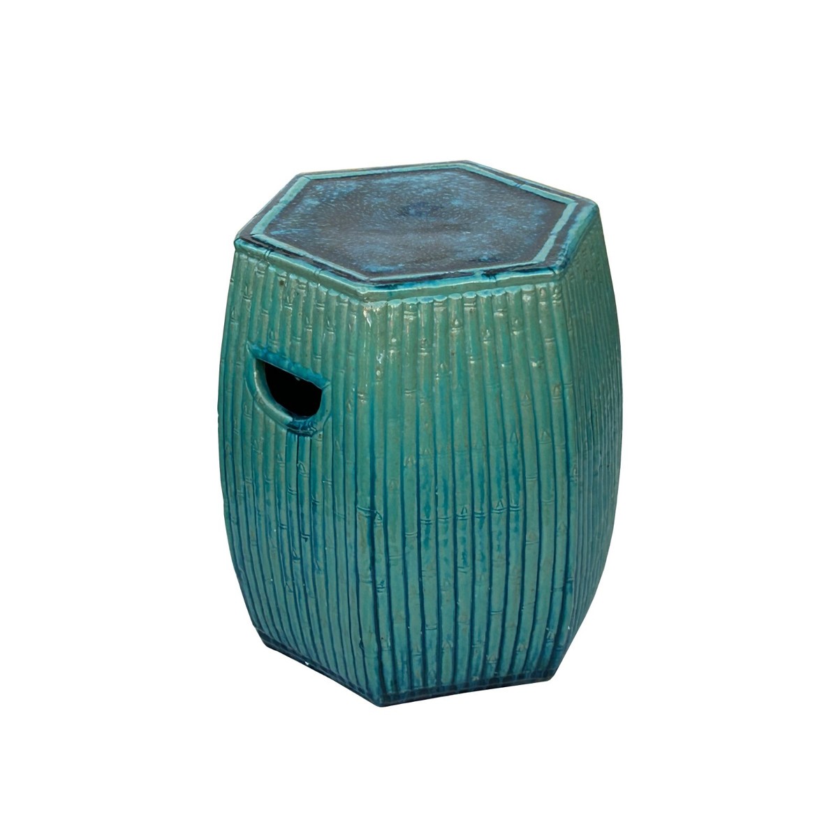 Chinese Hexagon Bamboo Theme Turquoise Green Ceramic Clay