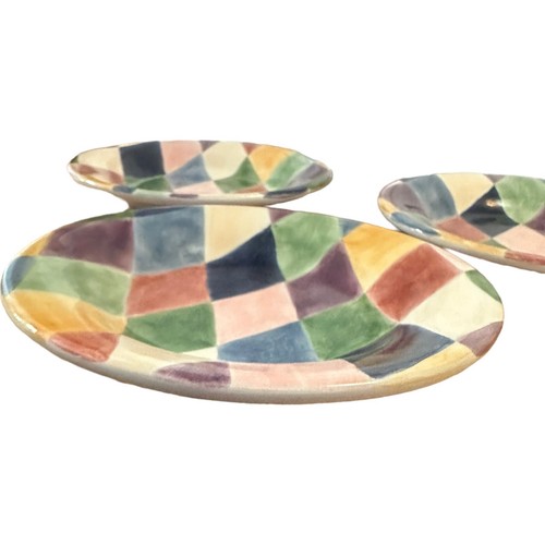 3 Tabletops Unlimited Carnival Hand Painted Colorful Diamonds 8.5" Salad Plates - Picture 8 of 12