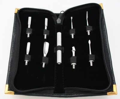 Kit of 9 Nail Care Tools Cuticle Pushy Nail Curette File Cleaning in Zipper Case