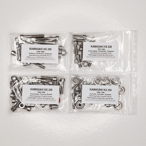 KAWASAKI KX 250 1985 1986 Komplettmotor Inbus Rostfrei Schraubensatz KX250 - Picture 1 of 1