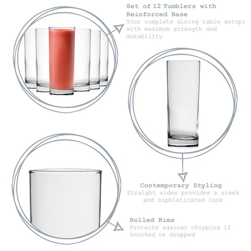 12x Classic Highball Glasses Modern Water Juice Cocktail Tumblers 360ml Clear - Picture 2 of 6