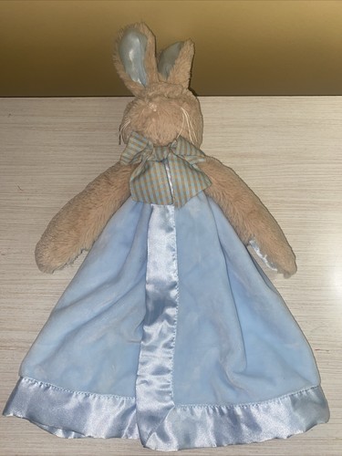 Bearington Baby Collection Lovey Security Blanket Plush Bunny Rabbit Blue Satin - Picture 1 of 7