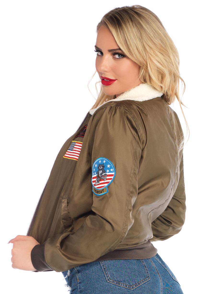 Women's Top Gun Khaki Nylon Authentic Look Bomber Jacket by Leg Avenue™ Women's Top Gun Khaki Nylon Authentic Look Bomber Jacket by Leg Avenue™