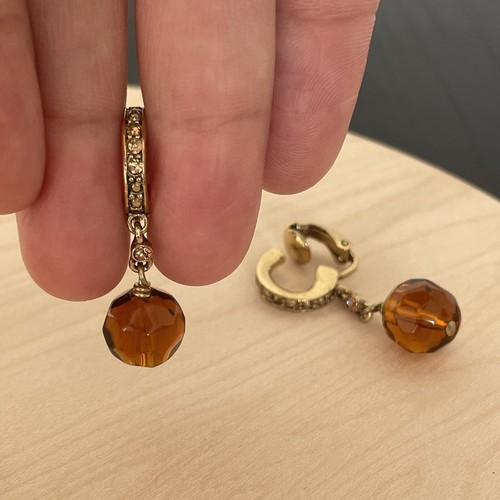 Amber Ball Dangle Drop Bohemian Costume Jewelry Clip On Earrings Gold Tone - Picture 3 of 10